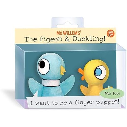 YOTTOY Mo Willems Collection | The Pigeon & Duckling Set of 2 Finger Puppets in Package