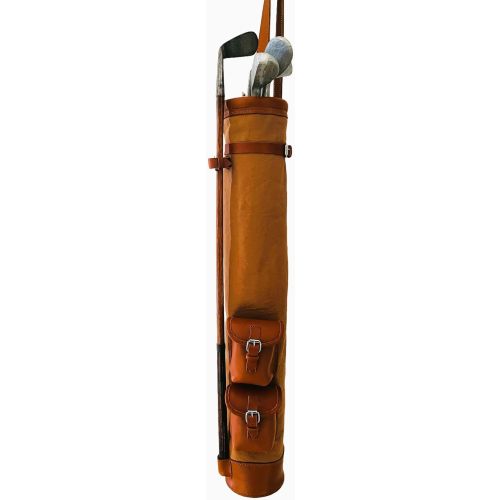 Geoffrey | Vintage TAN Canvas & TAN Leather Golf Club Carrying Bag with 2 Pockets | Retro - Bag only (Tan)