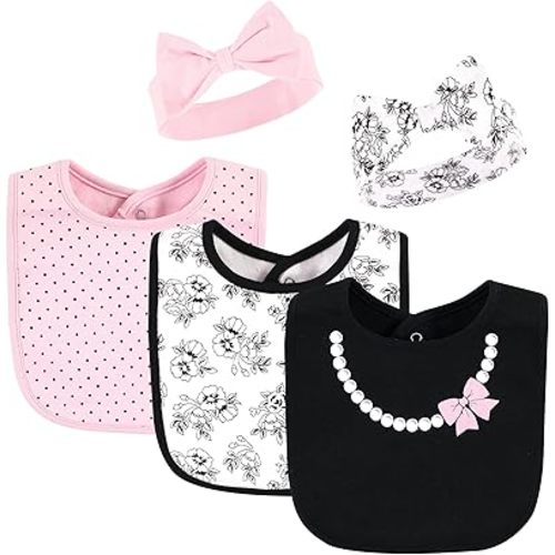 Hudson Baby Unisex BabyCotton Bib and Headband or Caps Set