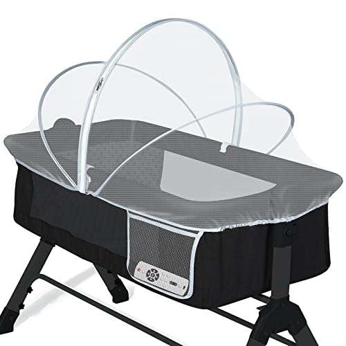 Orzbow Bassinet Cover with Two-Way Zippers & Storage Bag, Bassine Mosquito Net Cover for Bedside Sleeper to Keep Cats Out - Infant from Mosquito Bites and Falling Protection, White