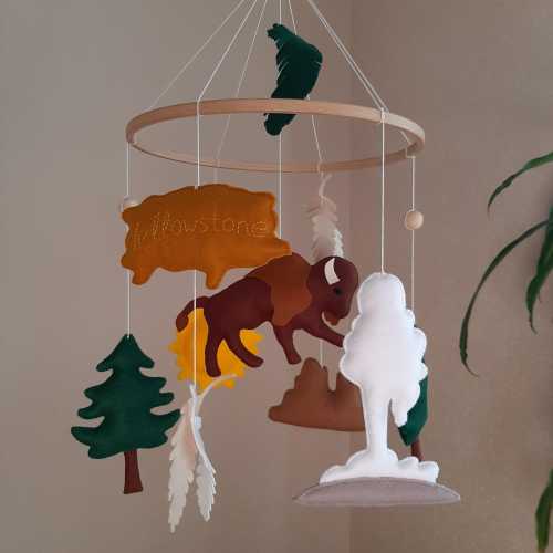 Yellowstone Bison Baby Mobile | National Park Nursery Decor | Wilderness Crib Mobile | Adventure Nature Theme | Woodland Baby Shower Gift