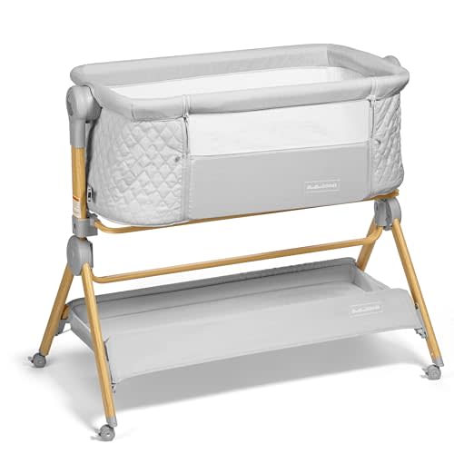3 in 1 Baby Bassinet with Wheels, Portable Bedside Sleeper for Baby 3 Adjustable Heights & Foam Mattress, Bedside Crib for Newborns & Infants with Storage Basket, Carry Bag Included