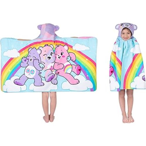Care Bears Bath/Pool/Beach Soft Cotton Terry Hooded Towel Wrap, 24 in x 50 in, By Franco Kids