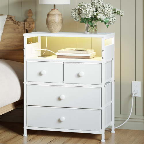 GUNAITO Nightstand with 4 Drawers Bedside Table with Charging Station