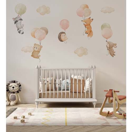 Pastel Animals on Balloons Wall Decals