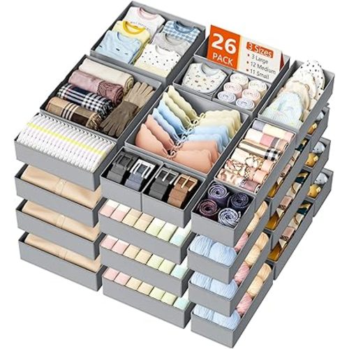 DIMJ Drawer Organizer Clothes Storage - 26 Pack Baby Dresser Organizer for Nursery, Foldable Closet Drawer Organizer Bins for Bedroom Organization, Fabric Storage Dividers for Socks, Underwears, Bras