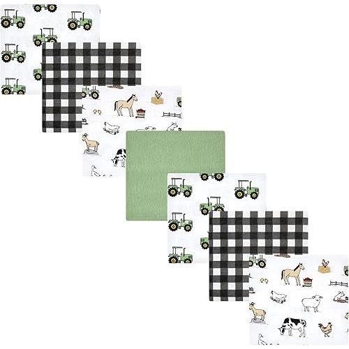 Hudson Baby Unisex Baby Cotton Flannel Receiving Blankets Bundle, Boy Farm, One Size