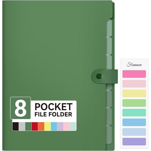 Forvencer Expanding File Folder with 8 Pocket, Letter Size Accordion File Organizer, Portable Folders for Documents, Cute Paper Organizer, Filling Products for School Office Supplies, Mint Green