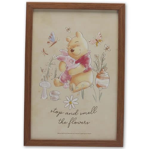 Disney Winnie the Pooh Stop and Smell the Flowers Framed Wood Wall Decor - Inspirational Pooh and Piglet Wall Art for Home