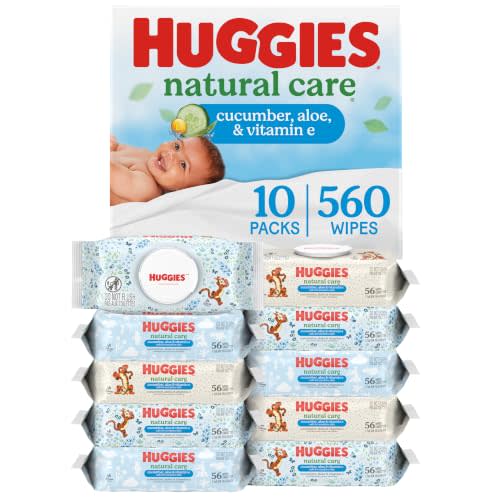 Huggies Natural Care Cucumber, Aloe and Vitamin E Baby Wipes, Hypoallergenic, Scented, 10 Flip-Top Packs (560 Wipes Total), Packaging May Vary
