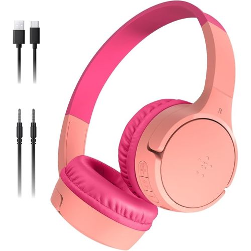 Belkin SoundForm Mini - Wireless Bluetooth Kids Headphones with 30H Battery Life, 85dB Safe Volume Limit, Built-in Microphone - Kids On-Ear Earphones for iPhone, iPad, Fire Tablet & More - Pink