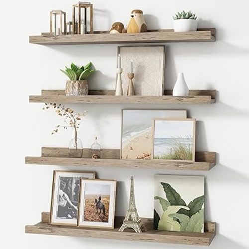 Picture Ledge Shelf, Floating Shelves Set of 4, 24 Inches Long Large Nursery Book Shelves for Toys Storage, Kids Bookshelf Wall Mounted for Living Room Bedroom Decor Books Photo Frames, Grey