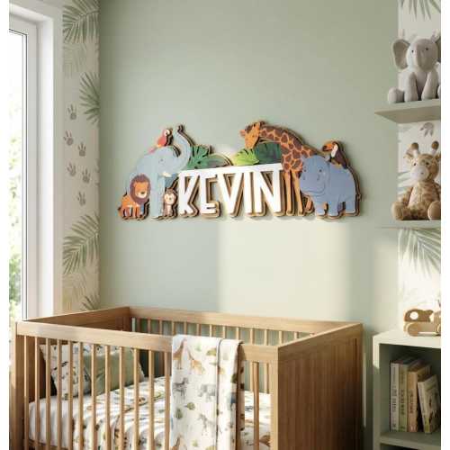 Safari Animals Nursery Decor | Custom Baby Name Sign, Jungle Wildlife Themed Decor