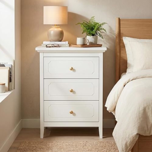 3 Drawer Nightstand White Side Table 19" Bedroom Night Stands End Table for Living Room Bedroom with Storage 1 Set Furniture