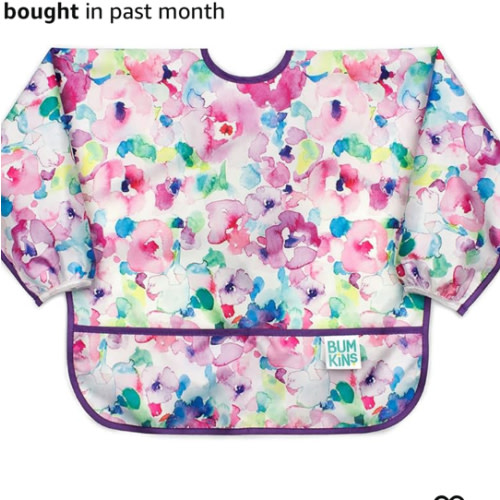 Bumkins Sleeved Bib for Girl or Boy, Baby and Toddler for 6-24 Mos, Essential Must Have for Eating, Feeding, Baby Led Weaning, Long Sleeve Mess Saving Food Catcher, Soft Fabric, Watercolors Floral