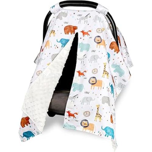 ManFaiSky Car Seat Cover Baby, Soft Carseat Covers Baby Girl, Multi-Use Nursing Cover & Infant Carseat Canopy, Animals
