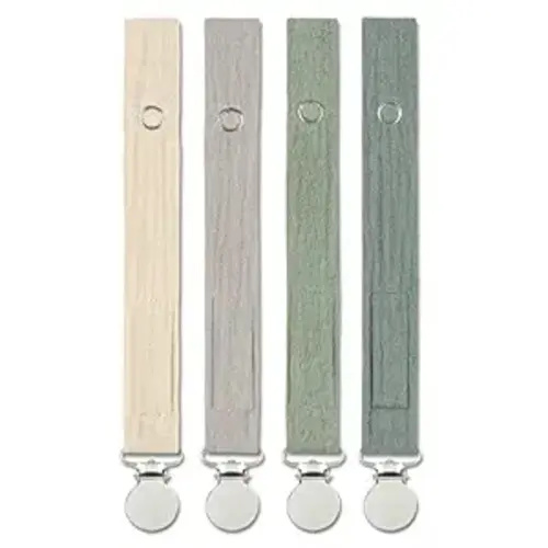 Baby Pacifier Clip Leash Holder Unisex for 4 Pack Gift Set with Neutral Solid Colors ;Soft Linen Pacifier Clips ; Fabric Pacifier Strap with Clip Keeps Pacifiers & Teethers in Place