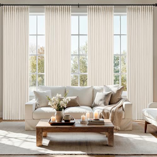 MIULEE Pinch Pleated Thick Linen Curtains 40x90 Inches Birch 4 Panels Set | Ivory Cream, Back Tab, Memory Trained, Pinch Pleat, Semi Sheer, Light Filtering Curtains, Living Room Bedroom Window Drapes
