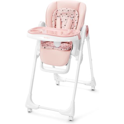 Foldable High Chair with Soft Cushion, High Chairs for Babies and Toddlers, Height Adjustable Feeding Chair, Adjustable Backrest and Footrest, Lockable Wheels, Star Pink
