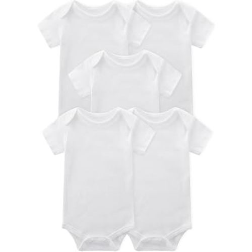 Bibimom Unisex Baby 5-pack Onesie Bodysuits Baby Boy Clothes Short Sleeve | Baby Clothes 0-24 Months White Black 100% Cotton Baby Onesie Outfits Registry Must Haves Essentials Gifts for Girls Boys