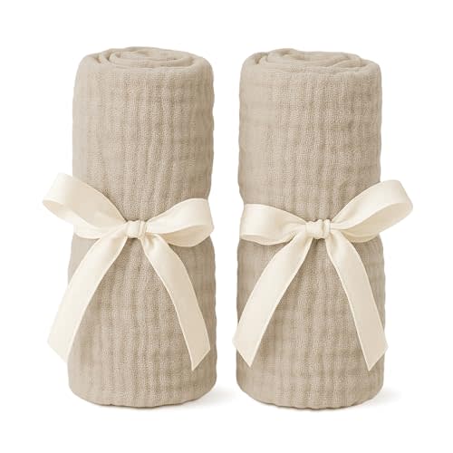 Newton Baby Compact Travel Crib Fitted Sheet 2-Pack, Breathable - Sand | Play Yard Sheet, Fitted, Breathable, Muslin Cotton, 34"x48", Washable, Ultra-Soft, Fits Travel Crib & Play Yard Floor Pad