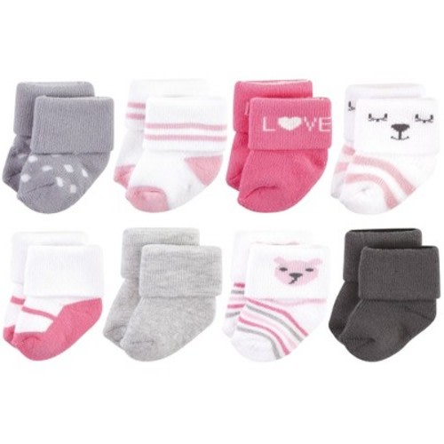 Hudson Baby Infant Girls Cotton Rich Newborn and Terry Socks, Bear Girls 8Pk, 6-12 Months