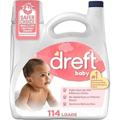 Dreft Stage 1 Newborn Baby Liquid Laundry Detergent, Gentle on Sensitive Skin, HE Compatible, 114 loads