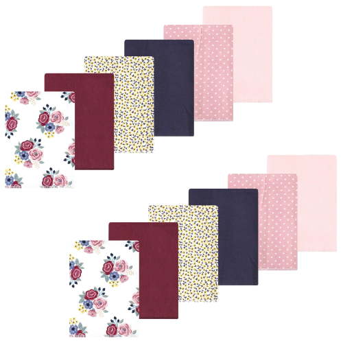 Luvable Friends Hudson Baby Flannel Burp Cloths 12pk, Rose Navy Bloom