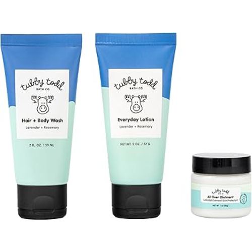 TUBBY TODD 3-Step Baby Bath & Skincare Routine - The Regulars Bundle - 2oz Baby Shampoo and Body Wash, 2oz Everyday Lotion & 1oz All Over Ointment - Lavender Rosemary