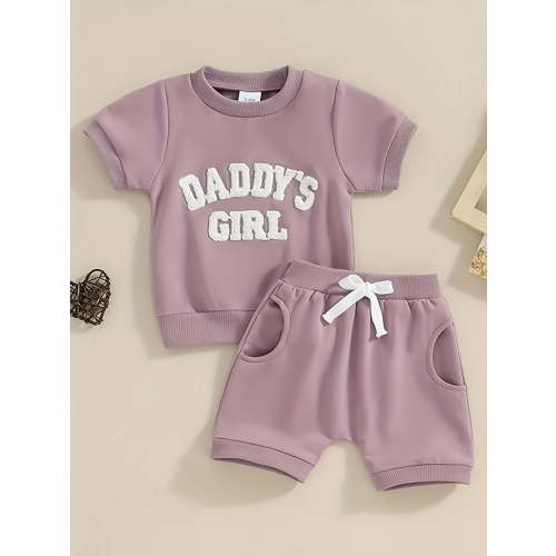 Zehjuhan Infant Baby Girl Short Sleeve Round Neck "DADDY'S GIRL"Letter Pattern Top + Shorts 2PCS Summertime Fashion Clothing Set