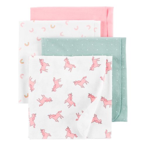 Child of Mine Flannel Receiving Blanket, 4-Pack, Girl, Pink Unicorn