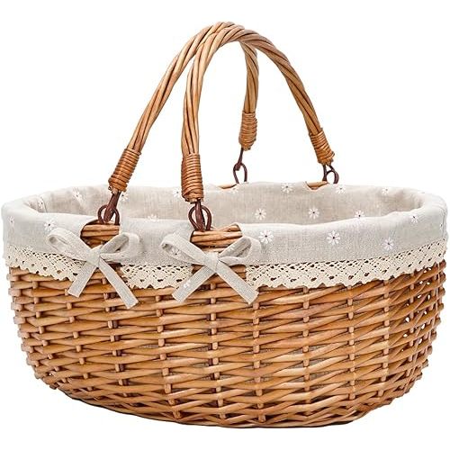 Wicker Basket with Double Folding Handles