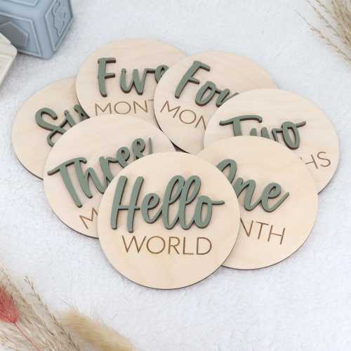 3D Monthly Milestone Discs for Baby Photos | Engraved Wood Monthly Milestone Markers | Personalized Baby Sign