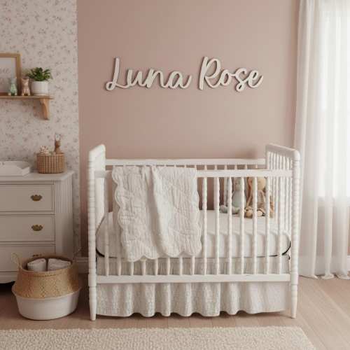 Personalized Wooden Name Sign for Nursery | Custom Baby Name Wall Decor | Laser Cut Birch Wood Sign | Script Nursery Name | 18 24 36 42