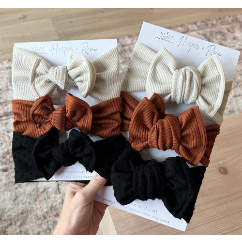 Fall Baby Bows, Oversized or Top Knot Options (Sand Waffle, Spice Ribbed, Black Swiss Dots), Newborn / Baby Headbands