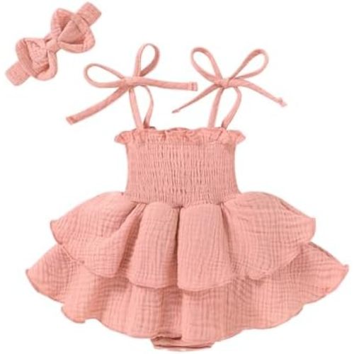 YOUNGER TREE Baby Girl Clothes Infant Summer Romper Dress Sleeveless Bodysuit Jumpsuit with Headband Toddler Outfits