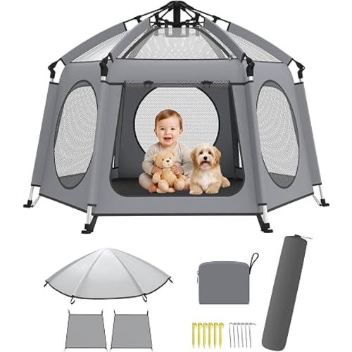 Baby Outdoor Playpen with Aluminum Frame, Portable Baby Beach Tent