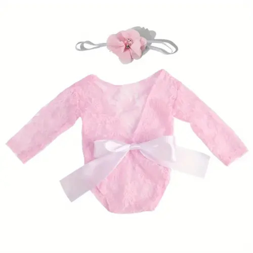 2pcs set Newborn Photography Props Baby Girl Accessories Lace Pearl Ornament Type Photography Props Baby Girl Summer Clothes Newborn Shower Baby Souvenirs Gifts