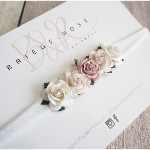 newborn rose headband, girls pink head piece, floral hair crown, rose pink newborn photo prop, dusky pink bow, baby girl headband, ombre bow