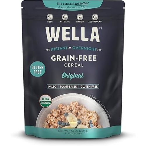 Wella Cereal Oatmeal Alternative, Gluten-Free Breakfast Hot Cereal, Grain-Free Paleo Organic Vegan High Protein Superfood, Plant-Based Non-GMO, Low in Net Carbs, Multi-Serve Bag, Original Flavor (1 Count, 12.8 oz. Bag)