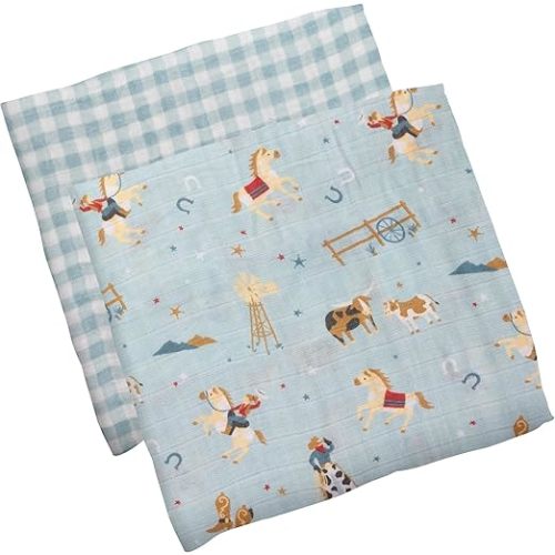 Stephen Joseph Baby Swaddle Blanket, Unisex Swaddle Wrap Soft Muslin Swaddle Blankets, Receiving Blanket for Boys and Girls, 47 x 47 inches, Set of 2, Western