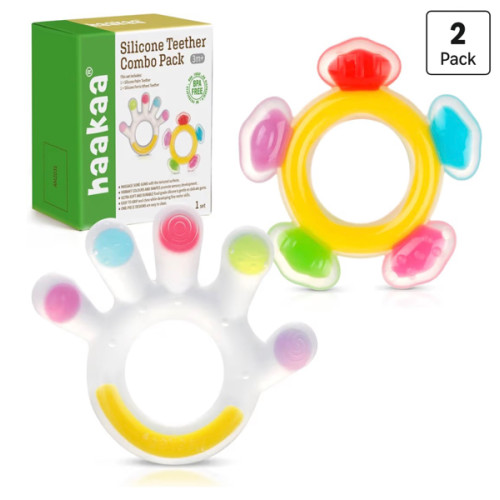 Haakaa Silicone Teether Combo, Baby Freezer Teething Toys for Sore Gums, Easy-Grip Sensory Teethers for 3M+ Babies, Palm & Ferris Wheel Shapes, BPA Free, 2 Pack
