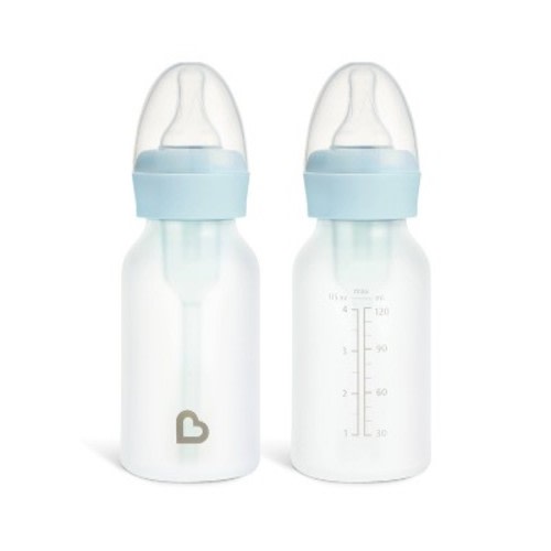 Munchkin Bond Silicone Coated Glass Baby Bottles - Blue - 4 fl oz/2pk: BPA-Free, Level 1 Slow Flow