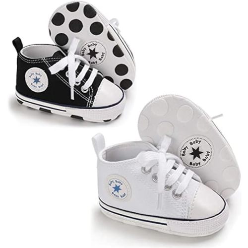 Unisex Baby Boys Girls Shoes, Newborn Infant Non-Slip Canvas Denim High Top Sneakers, Toddler First Walkers Shoes