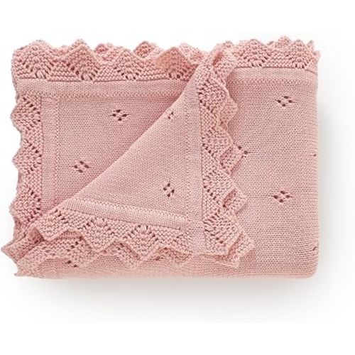mimixiong Cotton Baby Blanket Knitted Crochet Receiving Crib Nursery Swaddling Blankets for Newborn Baby Boy Girl with the Bunny Rattle (Blush Pink)