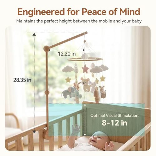 Crib Mobile Holder, HBM Wooden Mobile Arm & Hanger for Crib, Nursery Decor for Baby Girl Boy