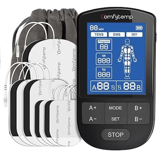 Comfytemp TENS Unit Muscle Stimulator for Pain Relief Therapy, TENS Machine with 24 Modes and DIY, Dual Channel EMS Unit, Pulse Muscle Massager for Back, Shoulder, Sciatica, Arm, 10 Electrode Pads