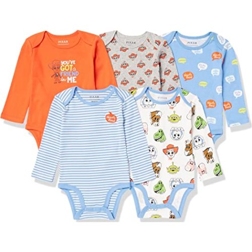 Amazon Essentials Disney | Marvel | Star Wars Unisex Babies' Long-Sleeve Bodysuits, Pack of 5