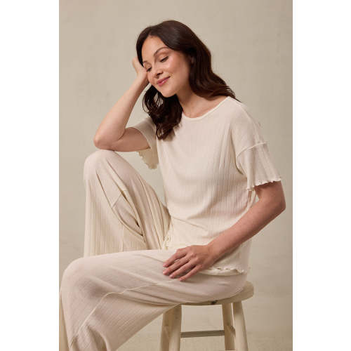 Cream Pointelle Short-Sleeve Women’s Sleep Set
