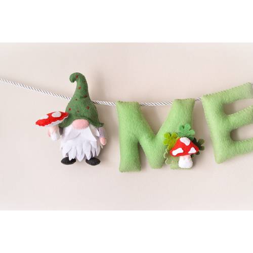 Baby name sign, Gnome nursery decor, baby shower gift, felt name banner, nursery wall art
